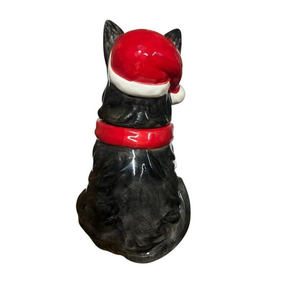 Black Scottish Terrier 12" Scottie Dog Cookie Jar With Christmas Santa Hat - Picture 6 of 10